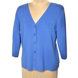 Hampshire Studio Cardigan Sweater Womens Medium Cotton Blend Button Front Blue